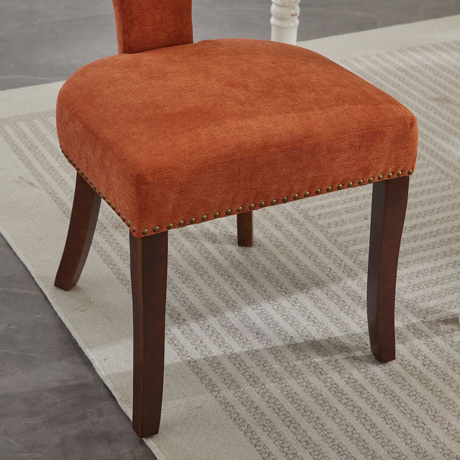 HAOYYE Mid Century Modern Dining Chairs Set of 2, Farmhouse Linen Fabric Upholstered Accent Chair Curved Backrest with Copper Nails around,Kitchen Chairs with Hardwood Frame, Orange Sturdy Space-Saving