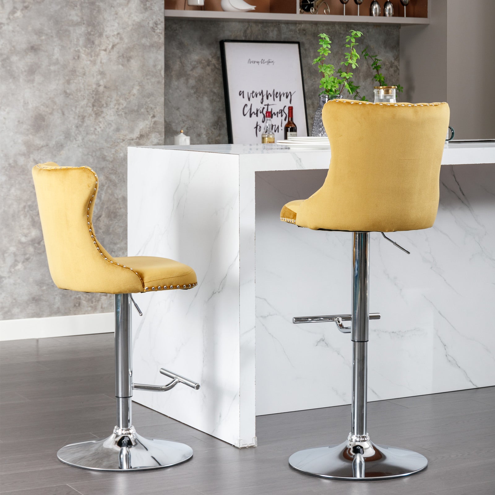HAOYYE Swivel Velvet Barstools Adjusatble Seat Height from 25-33 Inch