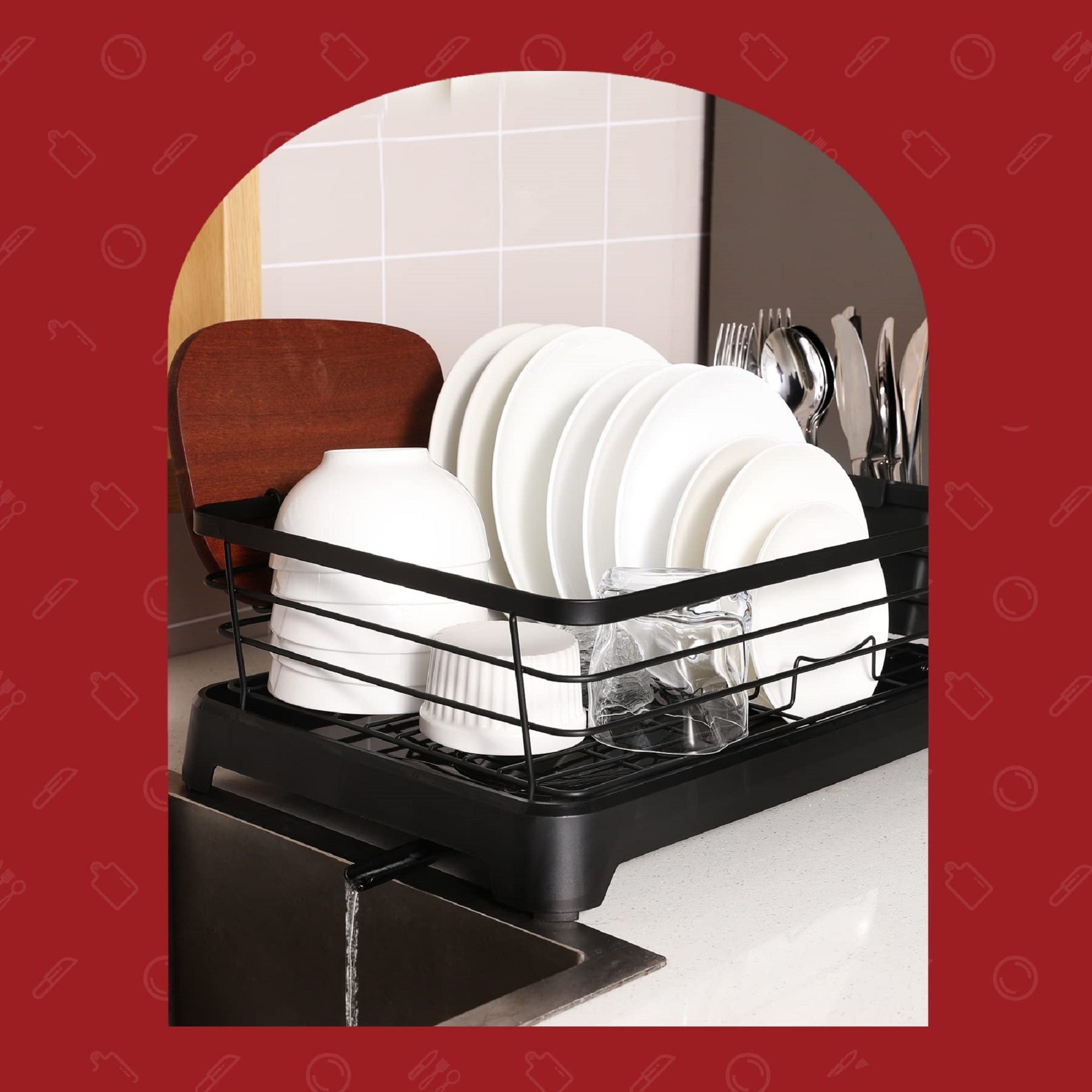 HAOYYE Stainless Steel Rust-Proof Dish Drying Rack with Tray - Space-Saving, Anti-Slip, & Removable Utensil Holders for Kitchen Countertop & Cabinet Sturdy Heavy Duty Modern Design Adults Dorm Room