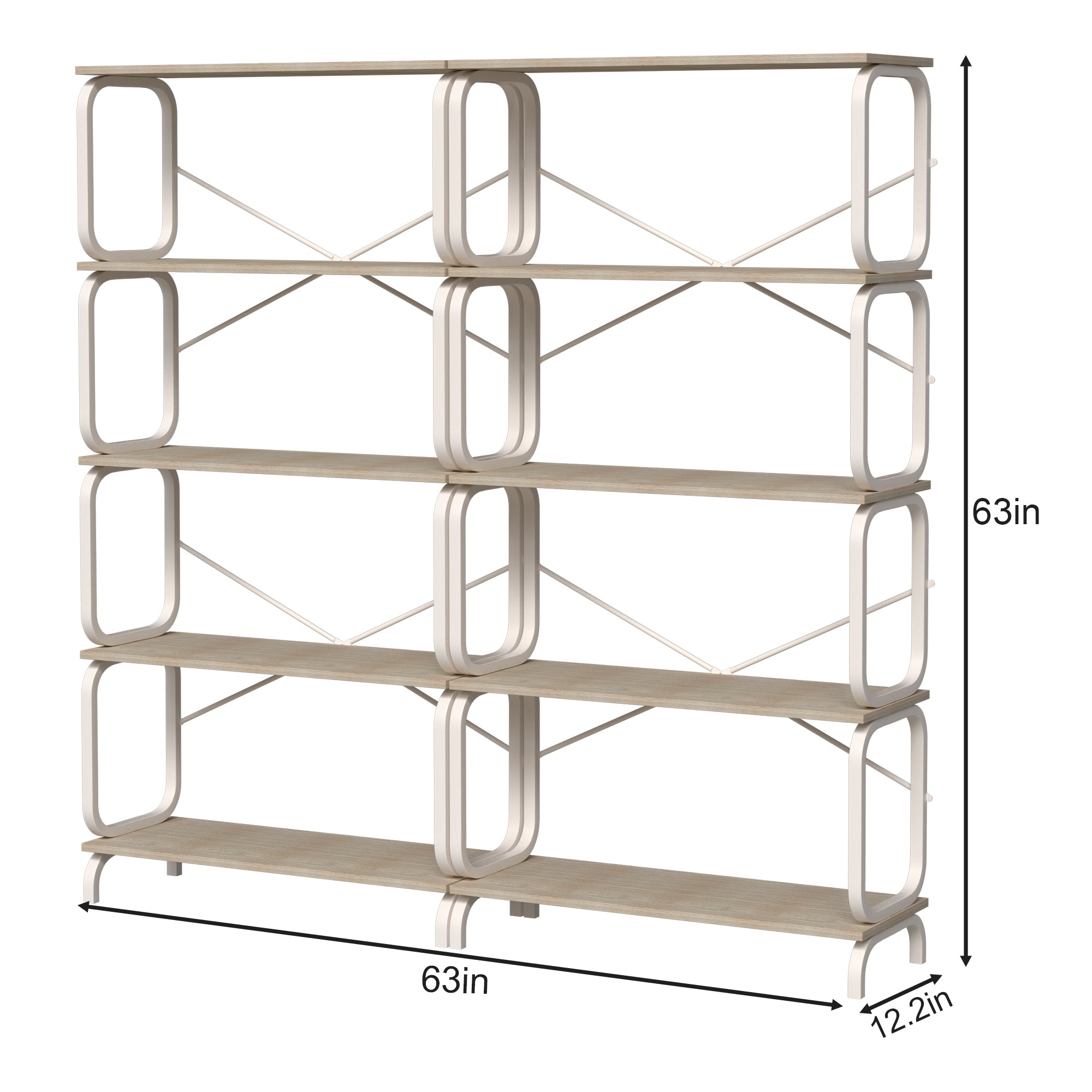 HAOYYE 5 Tier Large Book Shelf, Bookcase Home Office Open Bookshelf,Shelves for Living Room, Office Shelf,Vintage Industrial Style Bookshelf with White Metal Frame, White Sturdy Space-Saving Heavy Duty