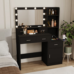 HAOYYE Smart Mirror Dressing Table with Drawers and Storage Cabinet, Modern Vanity Table with Soft Dressing Pad for Bedroom, Sturdy Space-Saving Heavy Duty Construction, Ideal for Adults