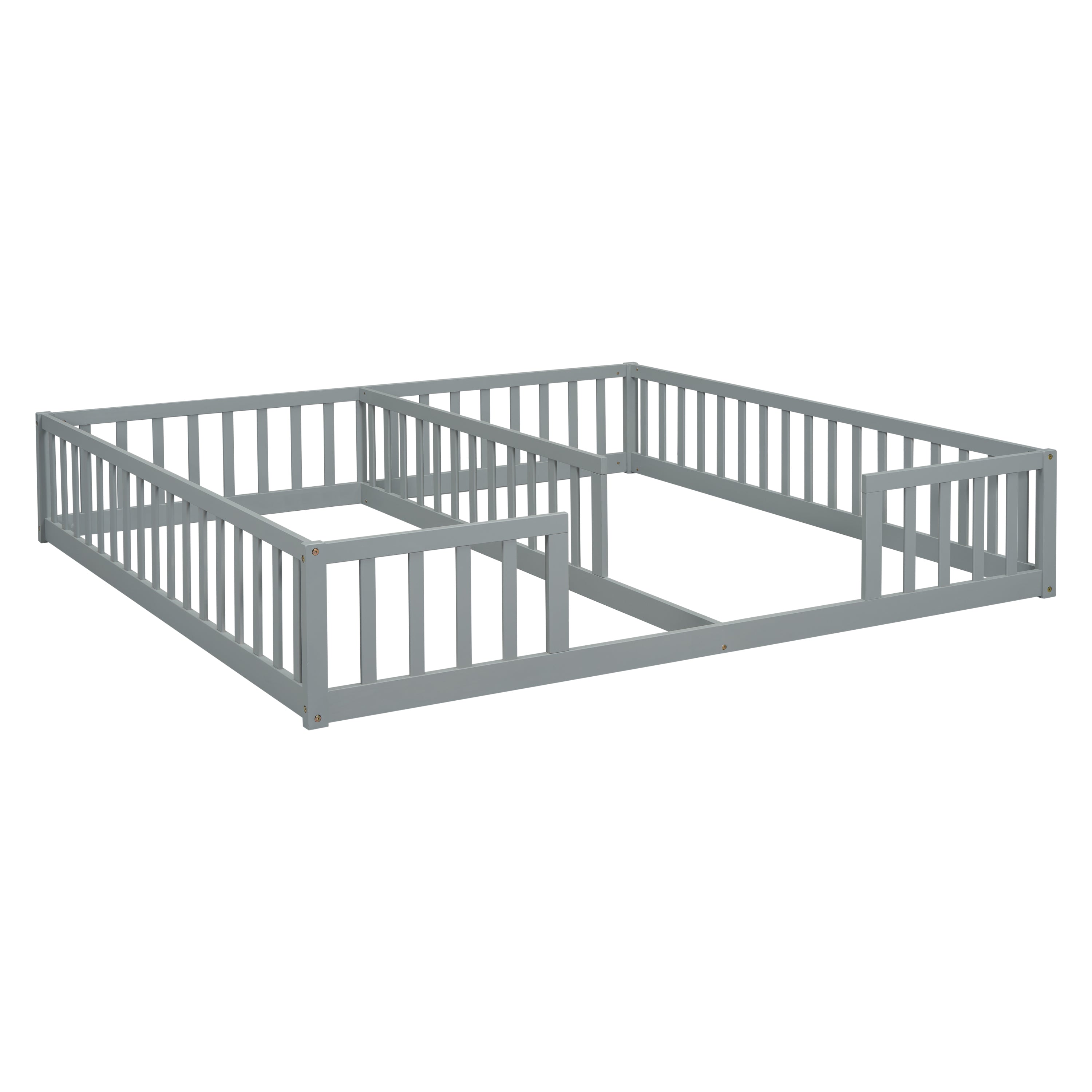 HAOYYE Double Twin Floor Bed with Fence, Guardrails, without door, Grey Sturdy Space-Saving Heavy Duty Modern Design Easy Assembly Durable Stylish Home Furniture Versatile