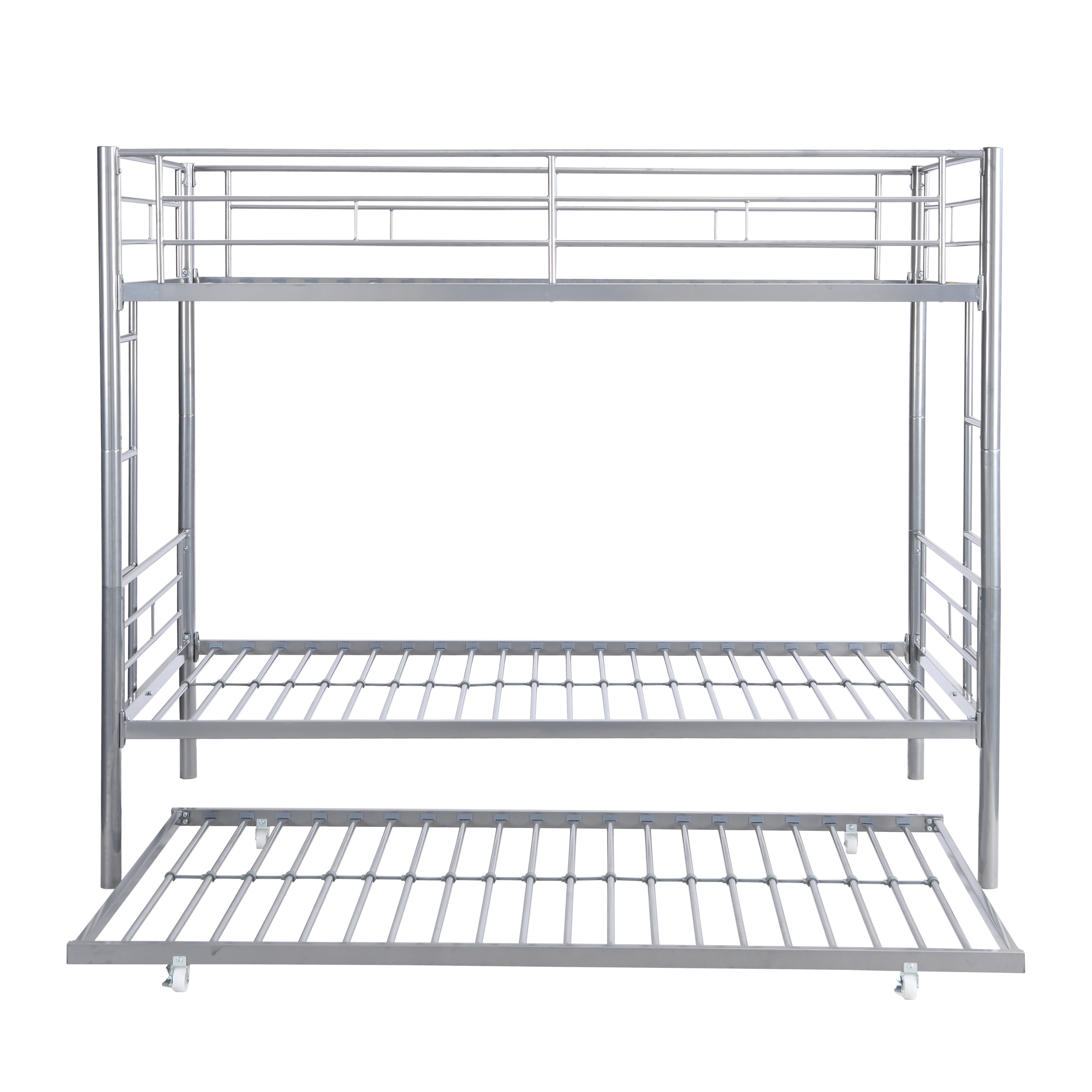 HAOYYE METAL BUNK BED WITH TRUNDLE SILVER Sturdy Space-Saving Heavy Duty Modern Design Easy Assembly Durable Stylish Home Furniture Versatile