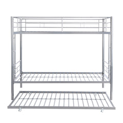 HAOYYE METAL BUNK BED WITH TRUNDLE SILVER Sturdy Space-Saving Heavy Duty Modern Design Easy Assembly Durable Stylish Home Furniture Versatile