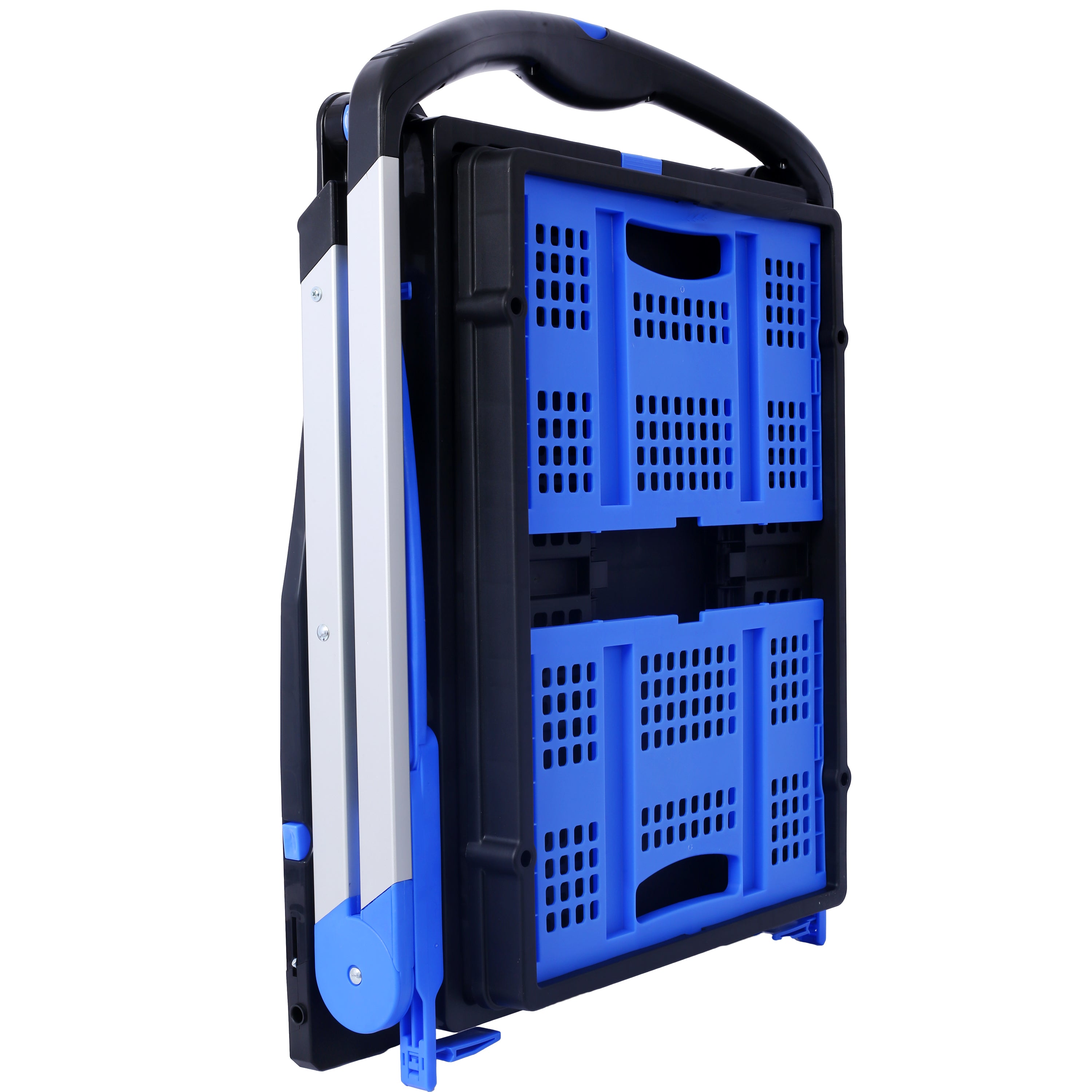 HAOYYE Collapsible Utility Cart Multi Use Foldable 2-Tier Shopping Cart with Rolling Wheels and Storage Baskets Lightweight Portable Design for Grocery Office Travel Home Blue