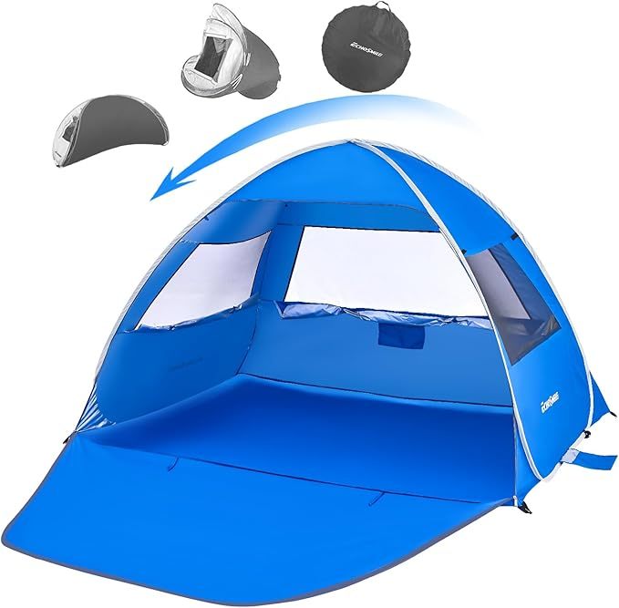 HAOYYE Beach Tent Sun Shelter for 3 to 4 Person, Portable Pop Up Beach Umbrella Cabana with UV Protection, Lightweight Outdoor Shade Canopy for Beach, Park, Garden, Camping, Travel