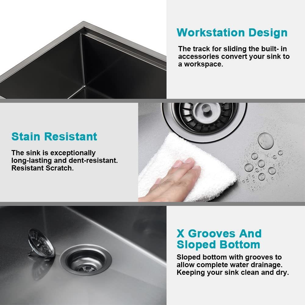HAOYYE Workstation 32" L X 19" W Undermount Kitchen Sink With Accessories Sturdy Space-Saving Heavy Duty Modern Design Easy Assembly Durable Stylish Home Furniture Versatile