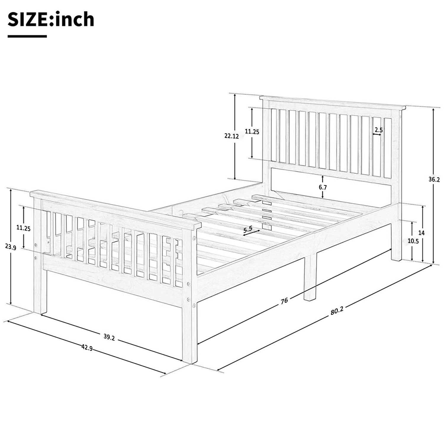 HAOYYE Wood Platform Bed Twin Bed with Headboard and Footboard (Espresso) Sturdy Space-Saving Heavy Duty Modern Design Easy Assembly Durable Stylish Home Furniture Versatile