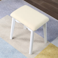 HAOYYE Maly Contemporary Wood Vanity and Stool Set, White Makeup Vanity Table with Mirror and Storage Drawers, Elegant Dressing Table with Cushioned Stool for Bedroom, Compact Vanity Desk for Small Spaces, Stylish Beauty Station for Girls and Women