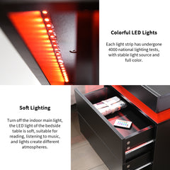 HAOYYE Modern LED Nightstand with 2 Drawers, Black Bedside Table Cabinet with Lights, Sturdy Space-Saving Design, Heavy Duty, Easy Assembly, Ideal for Bedroom or Dorm Room Furniture
