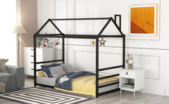 HAOYYE House Platform Bed with Roof and Chimney Design,Black Sturdy Space-Saving Heavy Duty Modern Design Easy Assembly Durable Stylish Home Furniture Versatile