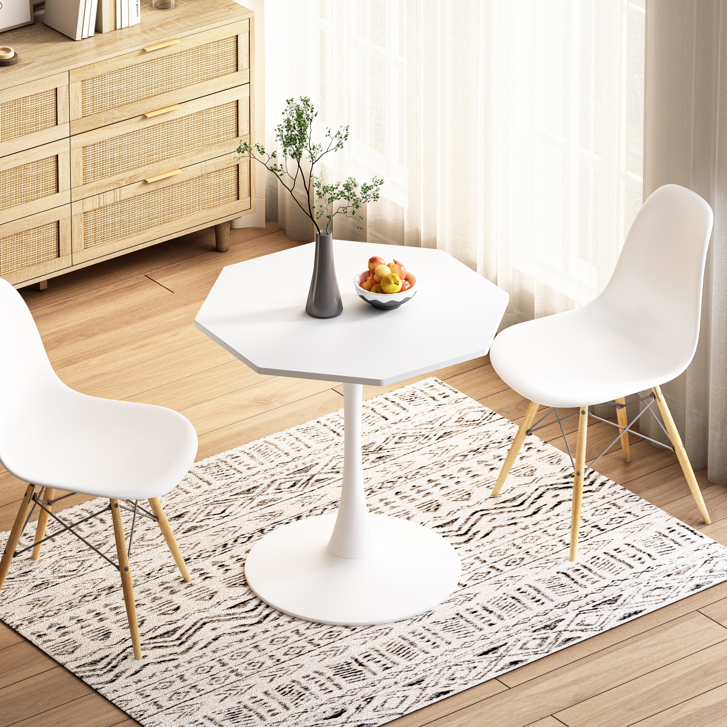 HAOYYE 31.50"Modern Octagonal Coffee Table with MDF Table Top,Metal Base, for Dining Room, Kitchen, Living Room,White Sturdy Space-Saving Heavy Duty Modern Design Adults Dorm Room Easy Assembly