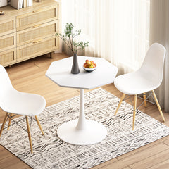 HAOYYE 31.50"Modern Octagonal Coffee Table with MDF Table Top,Metal Base, for Dining Room, Kitchen, Living Room,White Sturdy Space-Saving Heavy Duty Modern Design Adults Dorm Room Easy Assembly