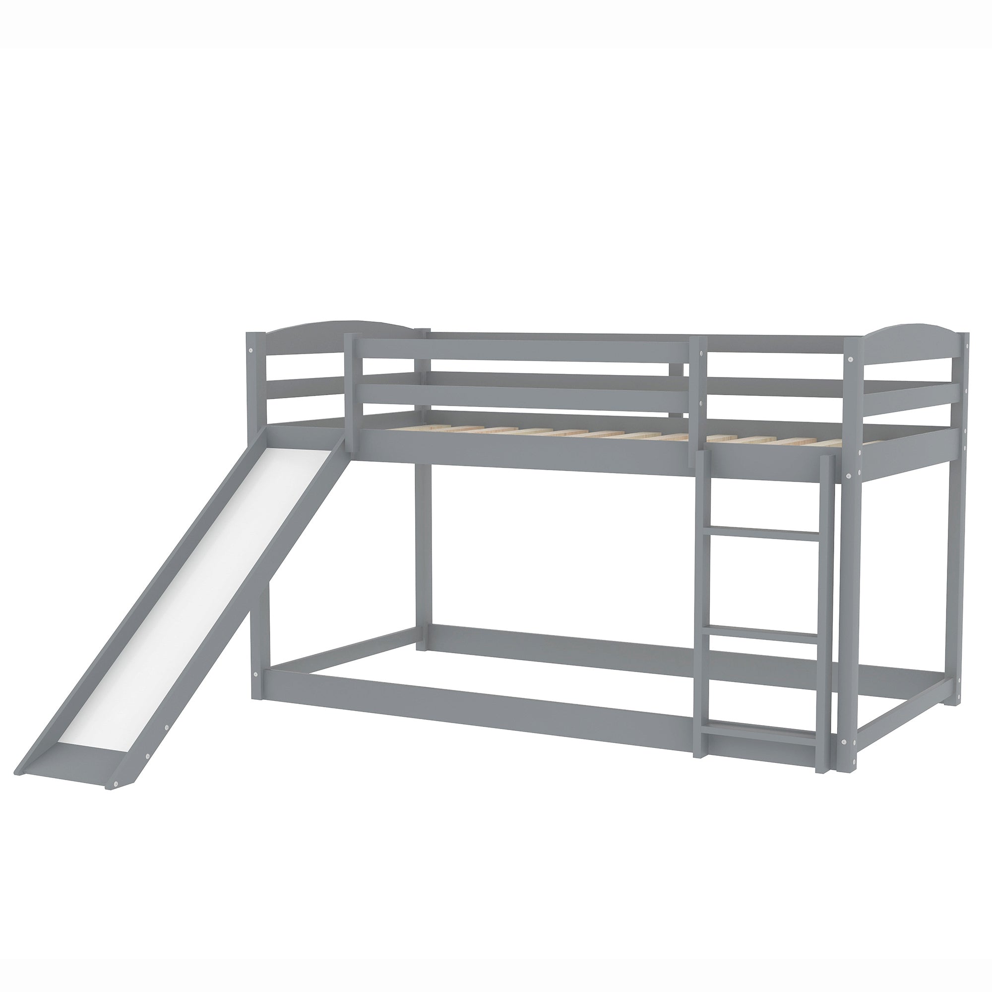 HAOYYE Twin over Twin Bunk Bed with Convertible Slide and Ladder , Gray(Old SKU:WF281725AAE) Sturdy Space-Saving Heavy Duty Modern Design Adults Dorm Room Easy Assembly Bedroom Furniture