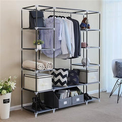 DE Direct HAOYYE Portable Clothes Closet Wardrobe Storage Organizer with Non-Woven Fabric Cover Strong Steel Frame and 12 Shelves Quick Easy Assembly Dustproof Freestanding Garment Rack for Bedroom Entryway