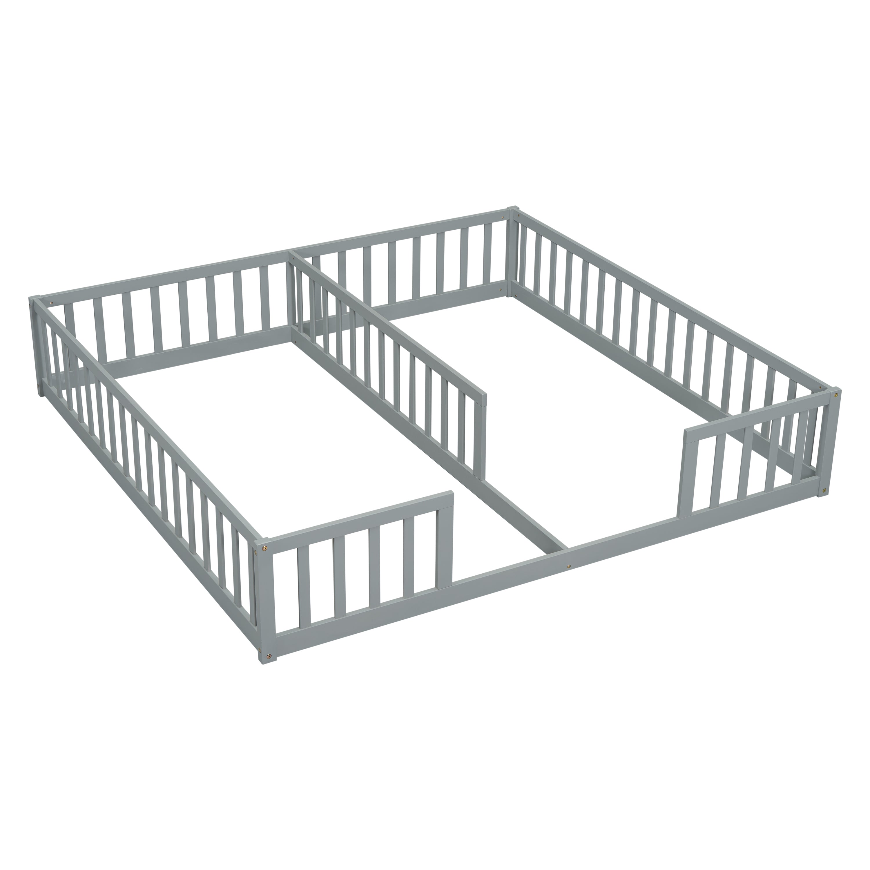 HAOYYE Double Twin Floor Bed with Fence, Guardrails, without door, Grey Sturdy Space-Saving Heavy Duty Modern Design Easy Assembly Durable Stylish Home Furniture Versatile