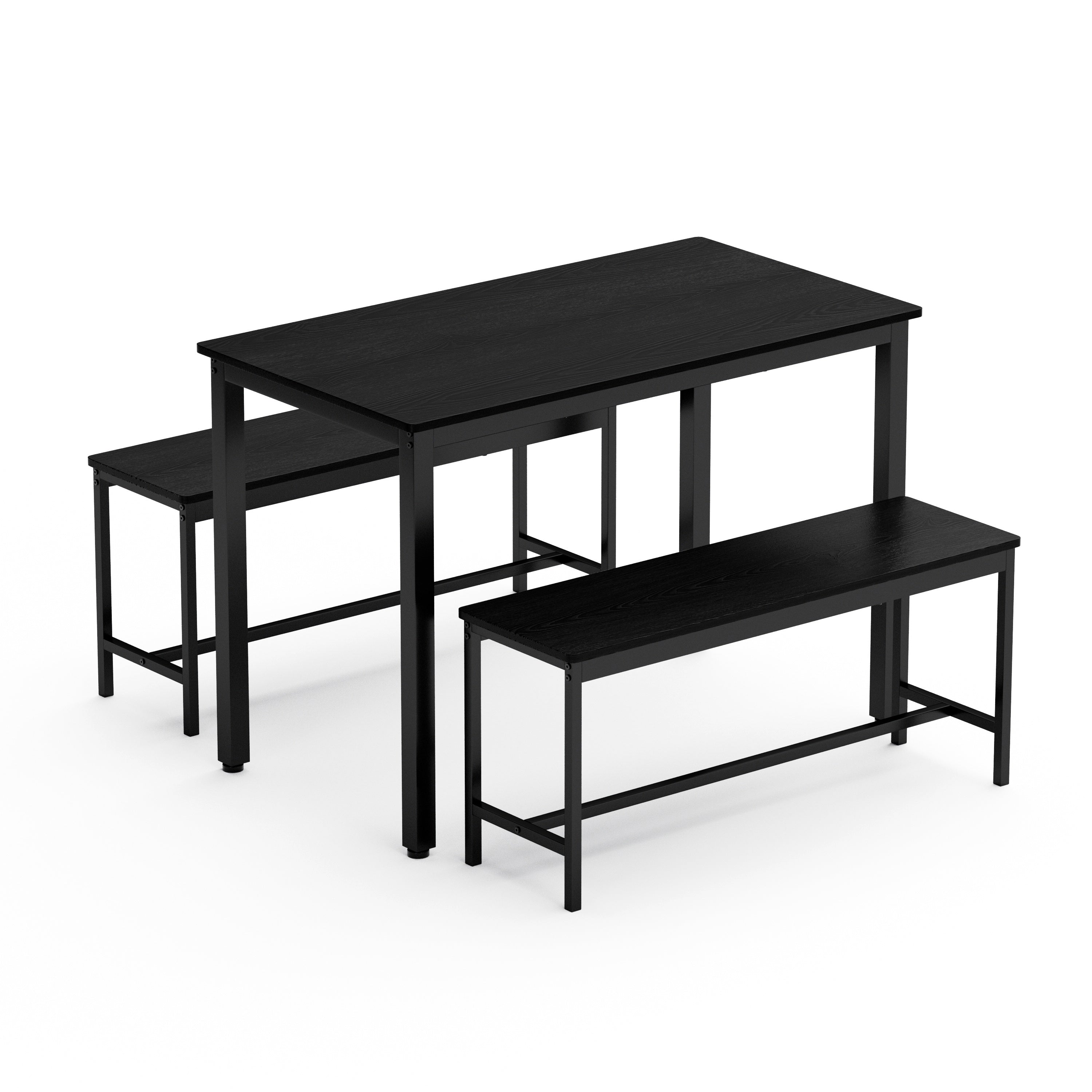 HAOYYE Dining Table Set with Bar Table and 2 Dining Benches, Kitchen Table Counter with Chairs, Industrial Style Breakfast Table for Living Room and Party Room, Sturdy Heavy Duty Design in Sleek Black for Home and Dorm Room Decor