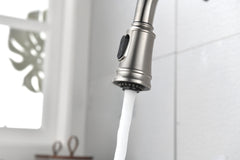 HAOYYE Single Handle High Arc Pull Out Kitchen Faucet,Single Level Stainless Steel Kitchen Sink Faucets with Pull Down Sprayer Sturdy Space-Saving Heavy Duty Modern Design Adults Dorm Room Easy Assembly
