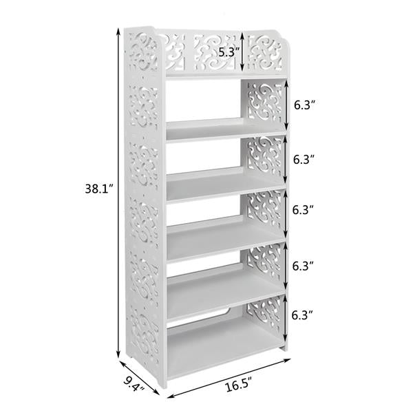 HAOYYE Six-Tier Carved Shoe Rack, Durable Wood-Plastic Organizer with Modern Design, Space-Saving Storage for Living Room or Bedroom, Stylish and Versatile Home Essentials with Premium Quality and Functional Appeal for Contemporary Spaces.