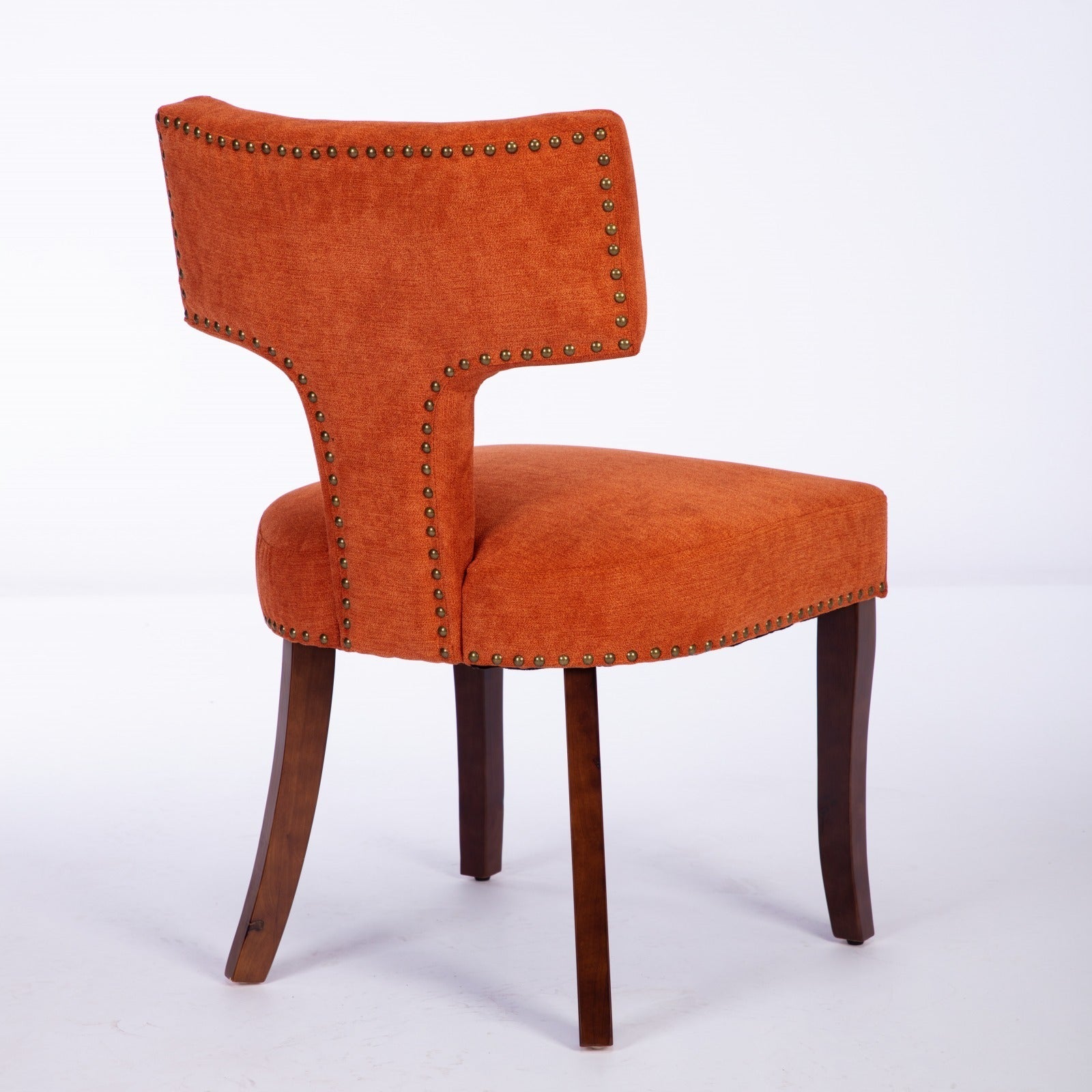 HAOYYE Mid Century Modern Dining Chairs Set of 2, Farmhouse Linen Fabric Upholstered Accent Chair Curved Backrest with Copper Nails around,Kitchen Chairs with Hardwood Frame, Orange Sturdy Space-Saving