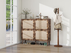 HAOYYE 4 Door Shoe Rack, Freestanding Modern Shoe Storage Cabinet, for Entryway Sturdy Space-Saving Heavy Duty Modern Design Easy Assembly Durable Stylish Home Furniture Versatile