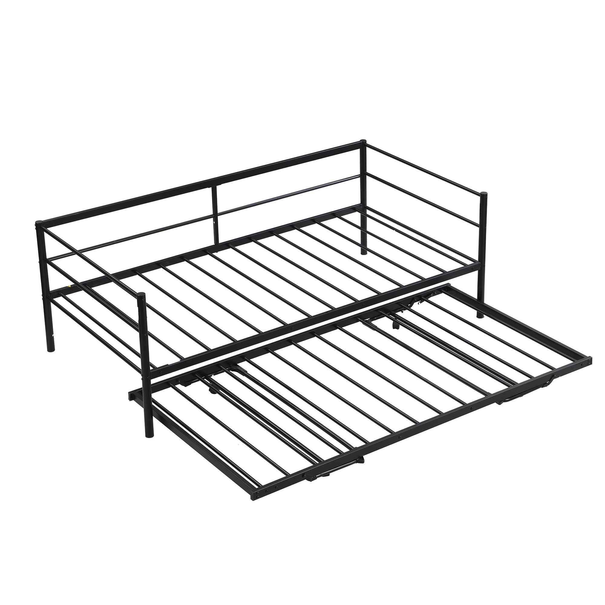 HAOYYE Twin Size Metal Daybed with Adjustable Trundle, Pop Up Trundle, Black Sturdy Space-Saving Heavy Duty Modern Design Adults Dorm Room Easy Assembly Bedroom Furniture
