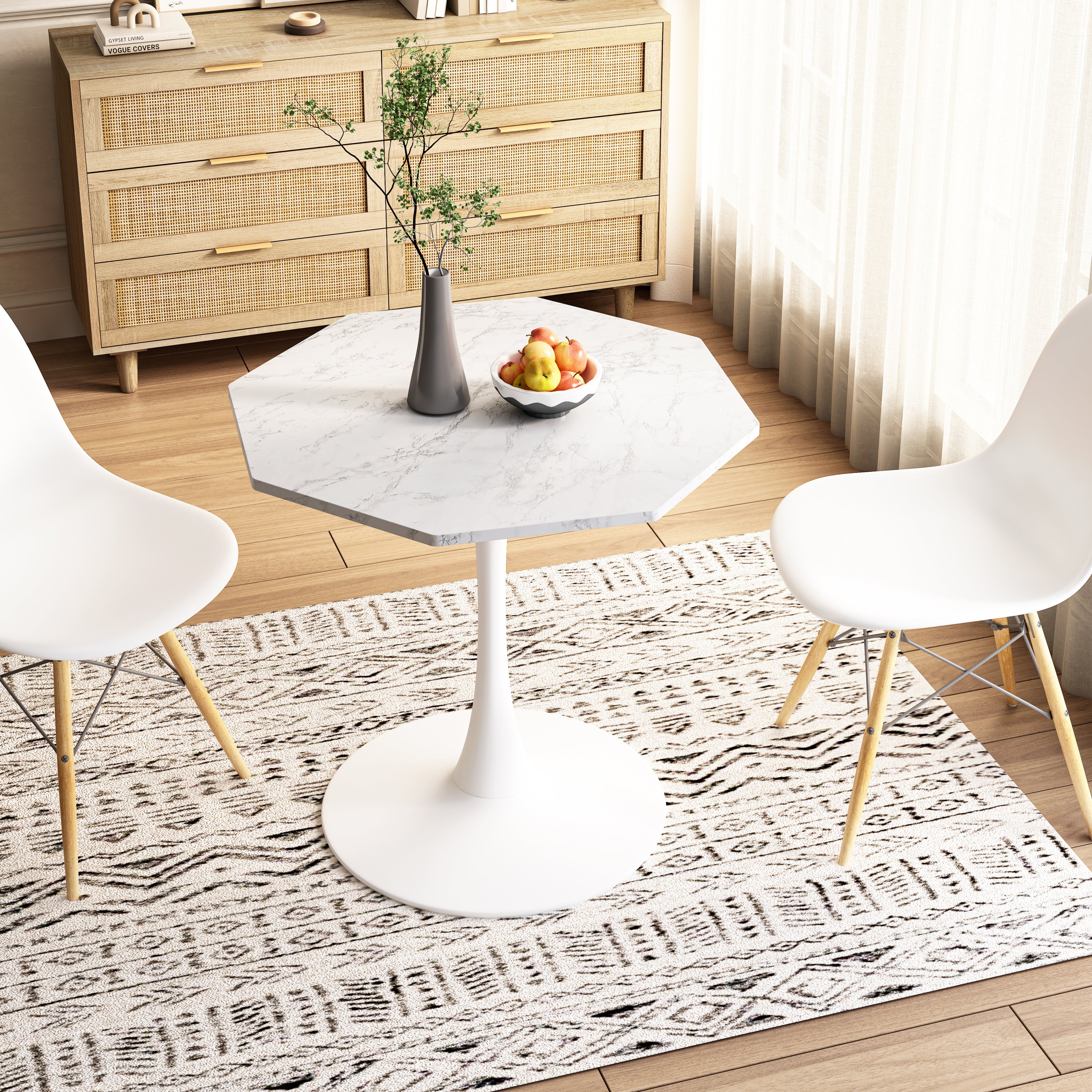HAOYYE Octagonal Coffee Table with White Marble Printed Top, Metal Base, for Living Room, Kitchen, or Dining Room, Featuring Heavy Duty Construction, Space-Saving Design, Stylish Modern Aesthetic, and Easy Assembly