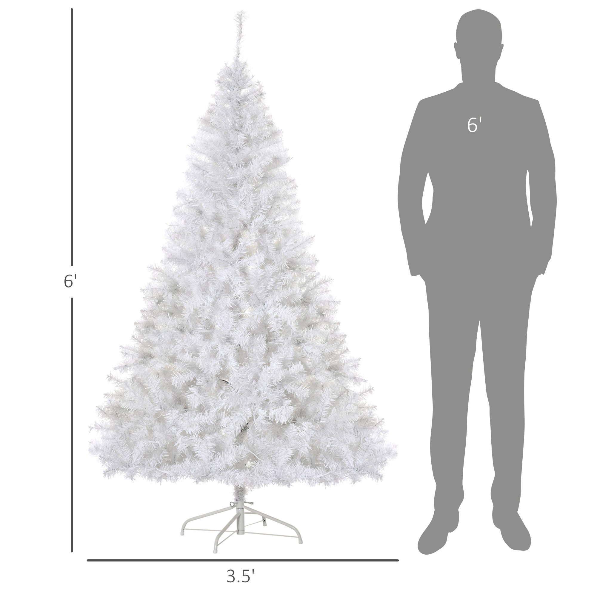HAOYYE 6' Tall Prelit Christmas Tree Douglas Fir Artificial Christmas Tree with Realistic Branches, 250 Warm White LED Lights and 1000 Tips, White Sturdy Space-Saving Heavy Duty Modern Design