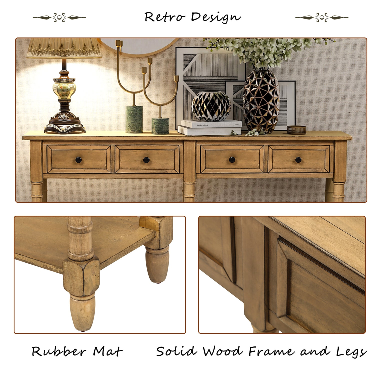HAOYYE Console Table, Sofa Table with Two Storage Drawers and Bottom Shelf for Living Room or Entryway, Old Pine, Sturdy Space-Saving Design, Heavy Duty Construction, Easy Assembly, Durable and Stylish Home Furniture