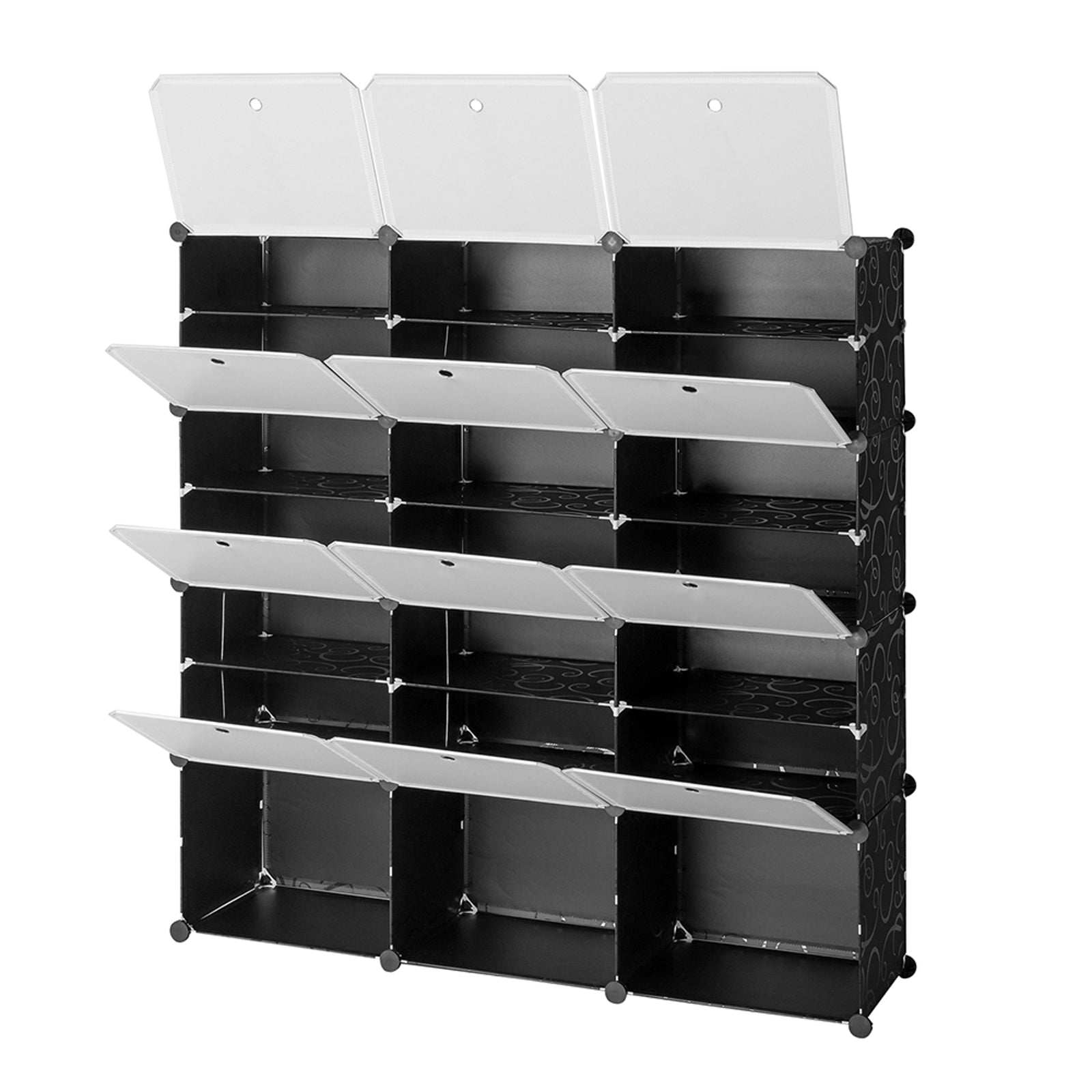 DE Direct HAOYYE 7-Tier Portable Shoe Rack Organizer with 21 Grid Storage Shelves Expandable Shoe Tower Cabinet Stand for Entryway Closet Bedroom Living Room Holds Heels Boots Slippers Black