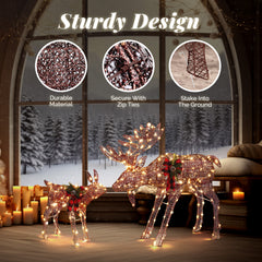 HAOYYE Brown Moose Family LED String Lights, 2 Pack 4ft Outdoor Garden Decorative Reindeer Lights with 200 LEDs, Energy Efficient 3.6W Leather Cord, Perfect for Yard, Patio, Holiday, and Festive Décor