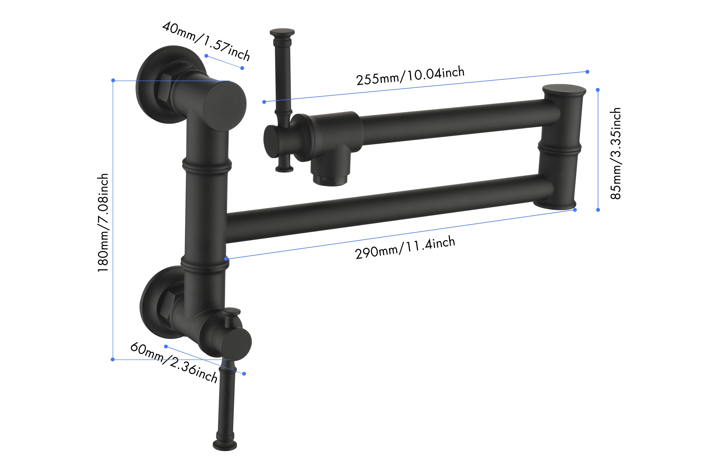 HAOYYE Pot Filler Faucet Wall Mount Pot Filler Faucet, Modern Brass Pot Filler Two-Attachment Wall Mount Folding Kitchen Pot Filler Swing Arm Sturdy Space-Saving Heavy Duty Modern Design Adults