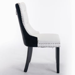 HAOYYE Nikki Collection Modern,High-end Tufted Solid Wood Contemporary PU and Velvet Upholstered Dining Chair with Wood Legs Nailhead Trim 2 Pcs Set,White+Black, SW2101WB Sturdy Space-Saving