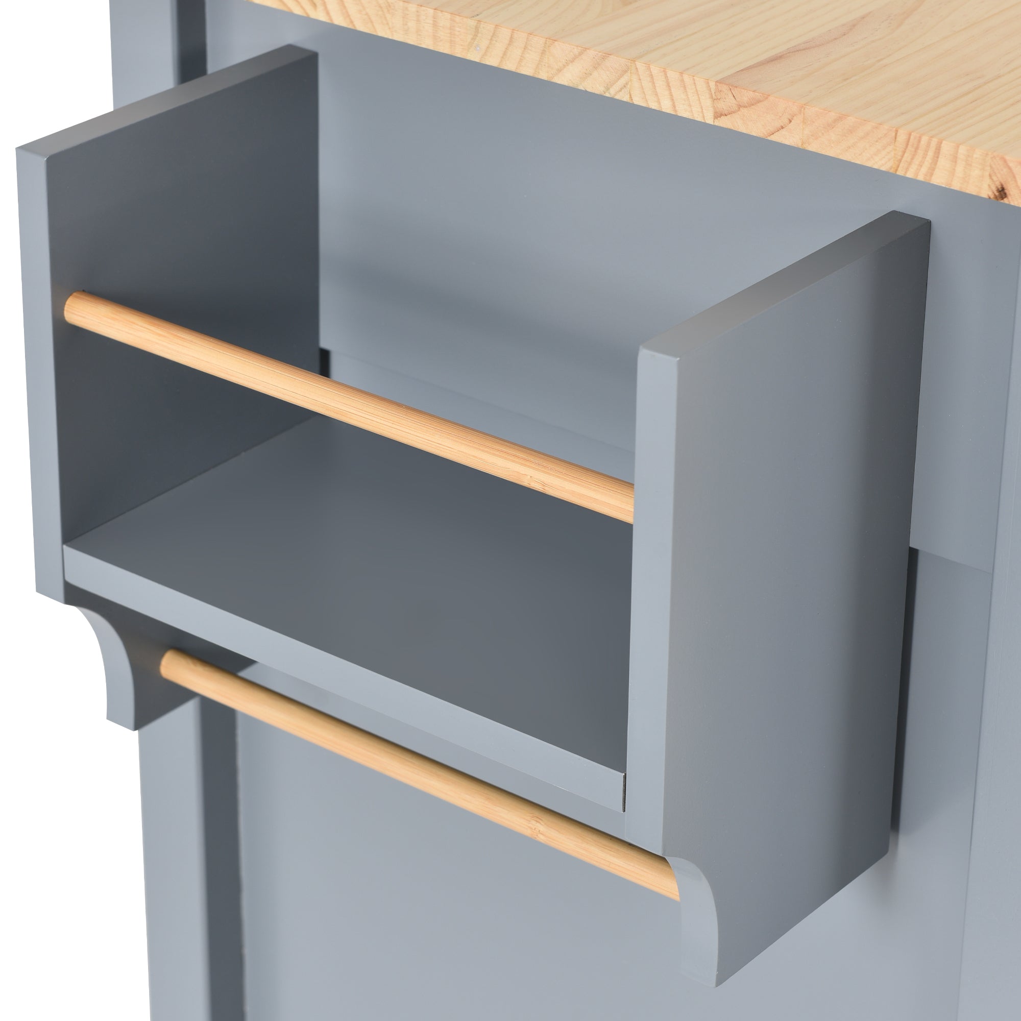 HAOYYE Kitchen Island Cart with Solid Wood Top and Locking Wheels, 4-Door Cabinet and 2 Drawers, Spice Rack, Towel Rack, Grey Blue, Sturdy Space-Saving Design, Heavy Duty Construction, Easy Assembly, Stylish and Durable Home Furniture