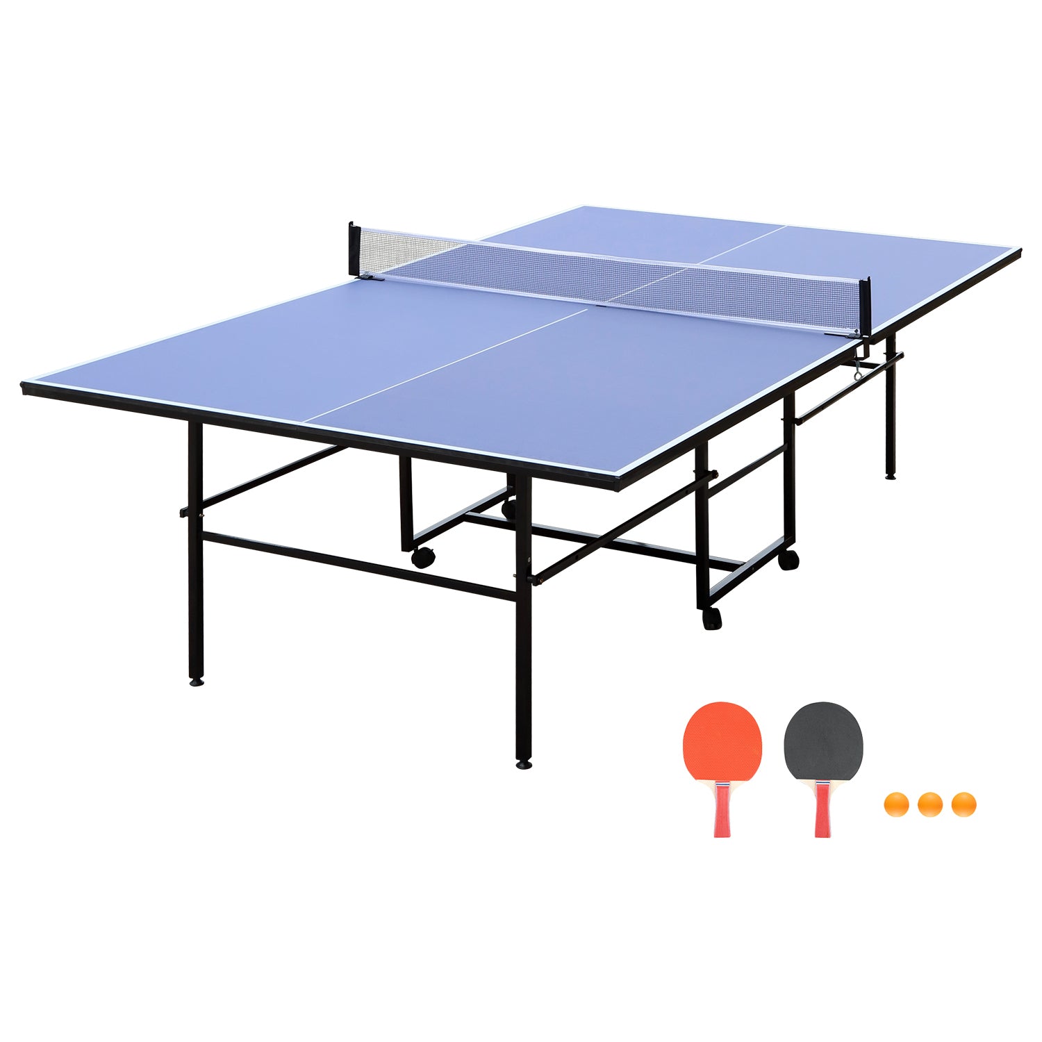 Haoyye Mid-Size Foldable Portable Table Tennis Table Set for Indoor Use with Net, 2 Ping Pong Paddles and 3 Balls, Compact Folding Design for Easy Storage and Quick Setup for Home Office or Recreation Room