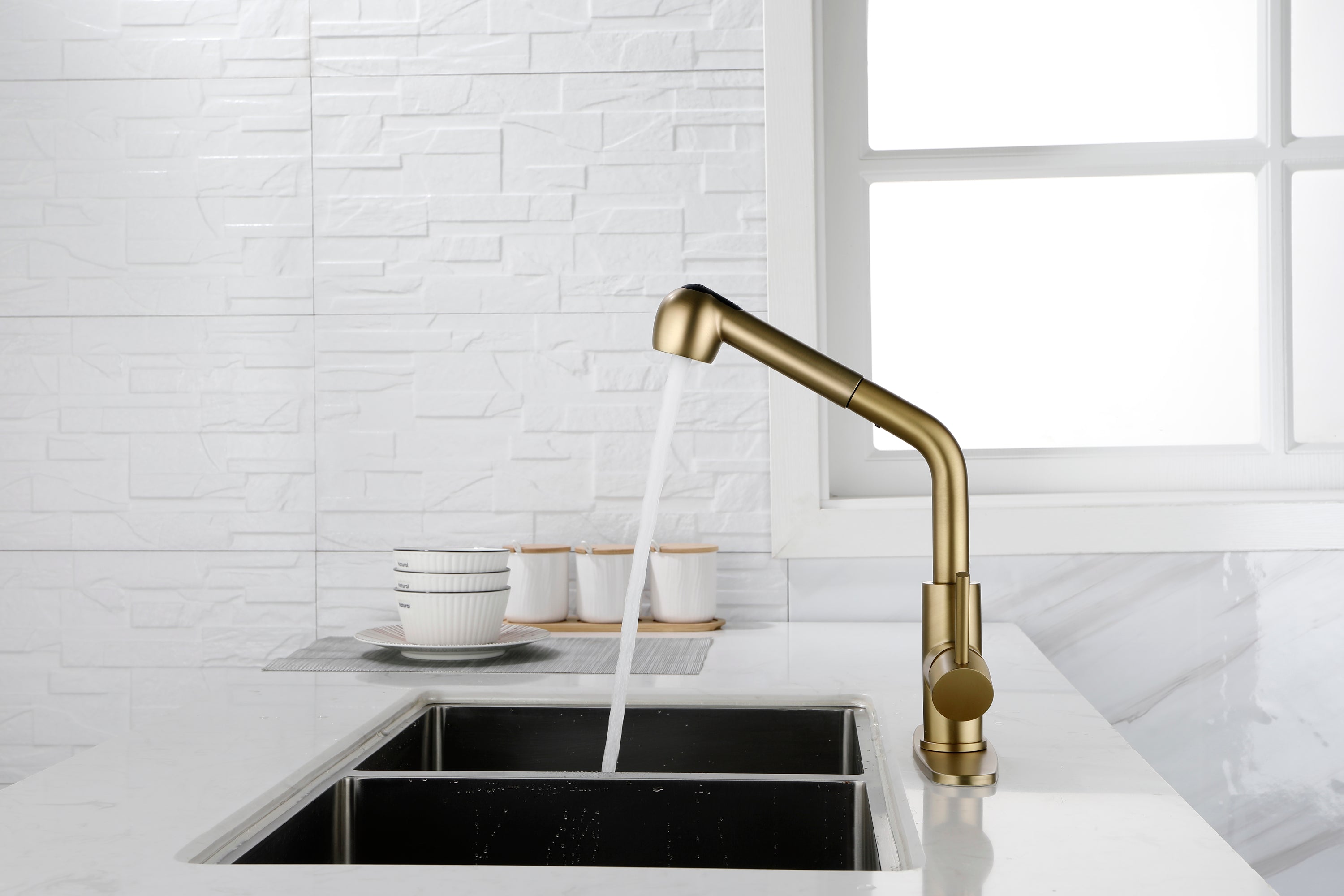 Haoyye Single-Handle Pull-Out Utility Sink Faucet, Stainless Steel High Arc Faucet with Dual Spray Function and 360° Swivel Spout, Easy DIY Installation, Spot-Resistant Finish, Modern Heavy Duty Design for Laundry Room, Kitchen, or Utility Sink