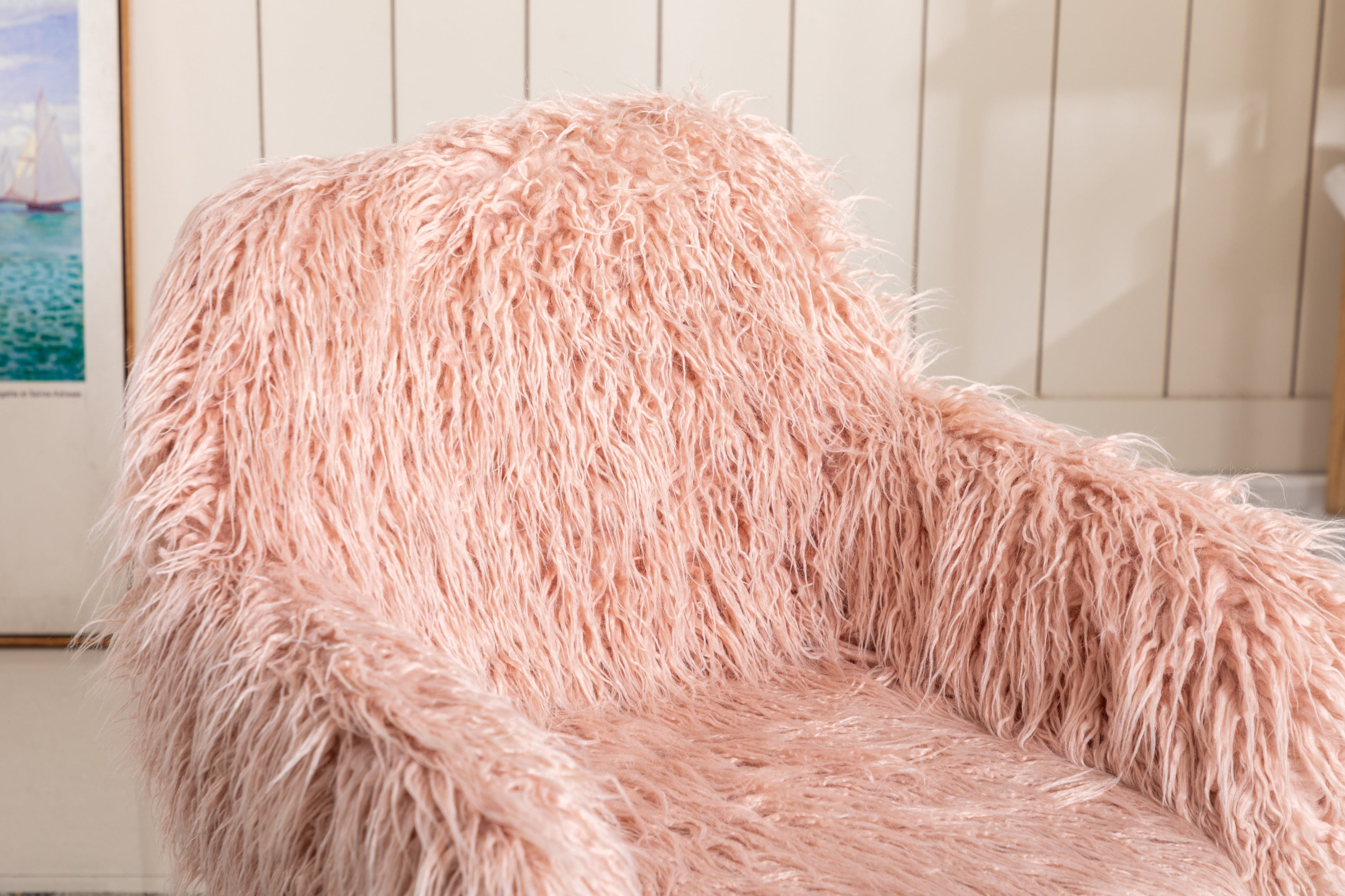 HAOYYE HengMing Modern Faux fur home office chair, fluffy chair for girls, makeup vanity Chair Sturdy Space-Saving Heavy Duty Modern Design Adults Dorm Room Easy Assembly Bedroom Furniture