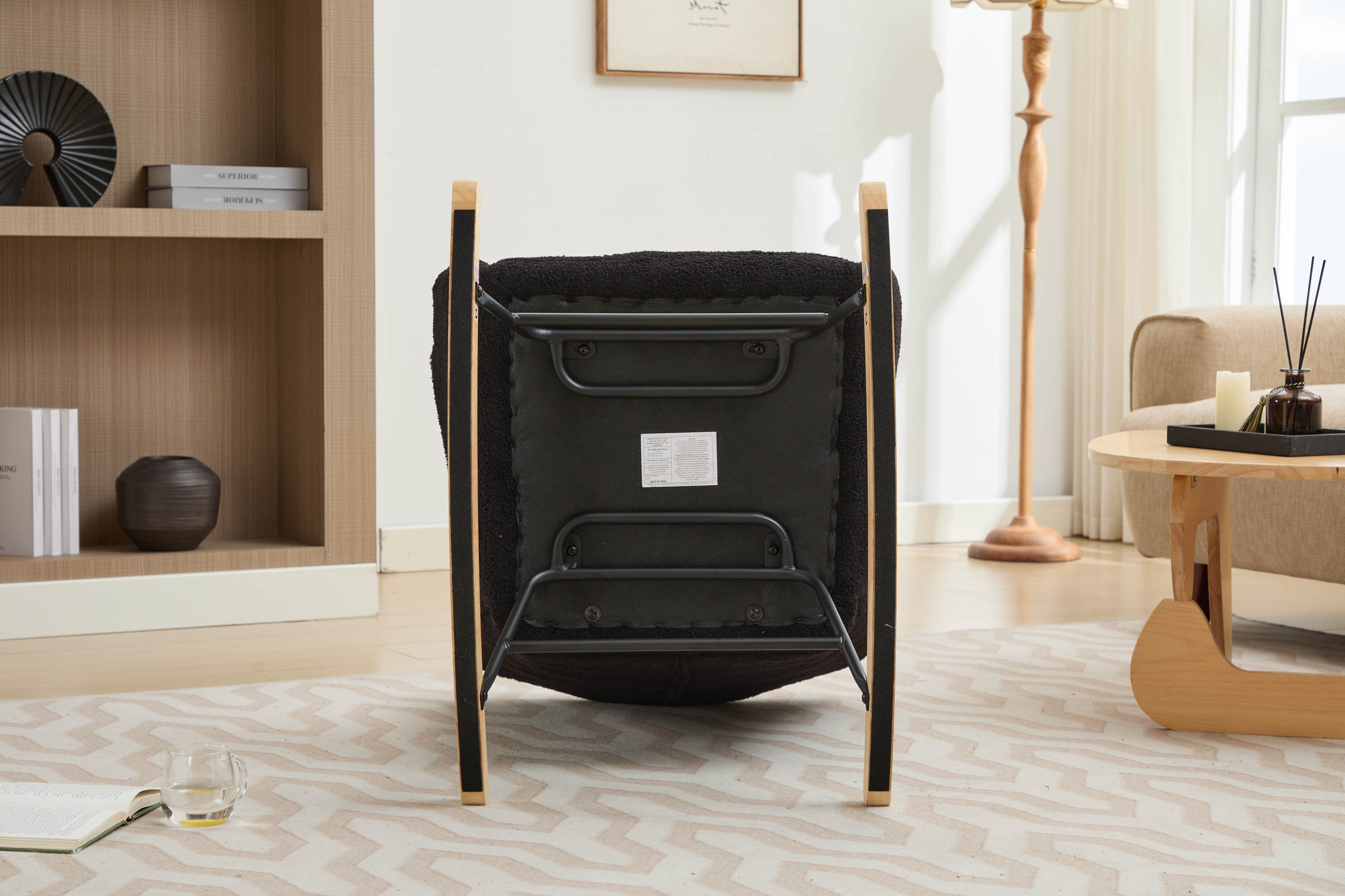 Haoyye Black Modern Nursery Rocking Chair with High Backrest, Soft Teddy Upholstered Glider Accent Armchair with Solid Wood Legs, Gentle Rocker for Bedroom, Living Room, or Nursery, Sturdy and Space-Saving Design for Adults