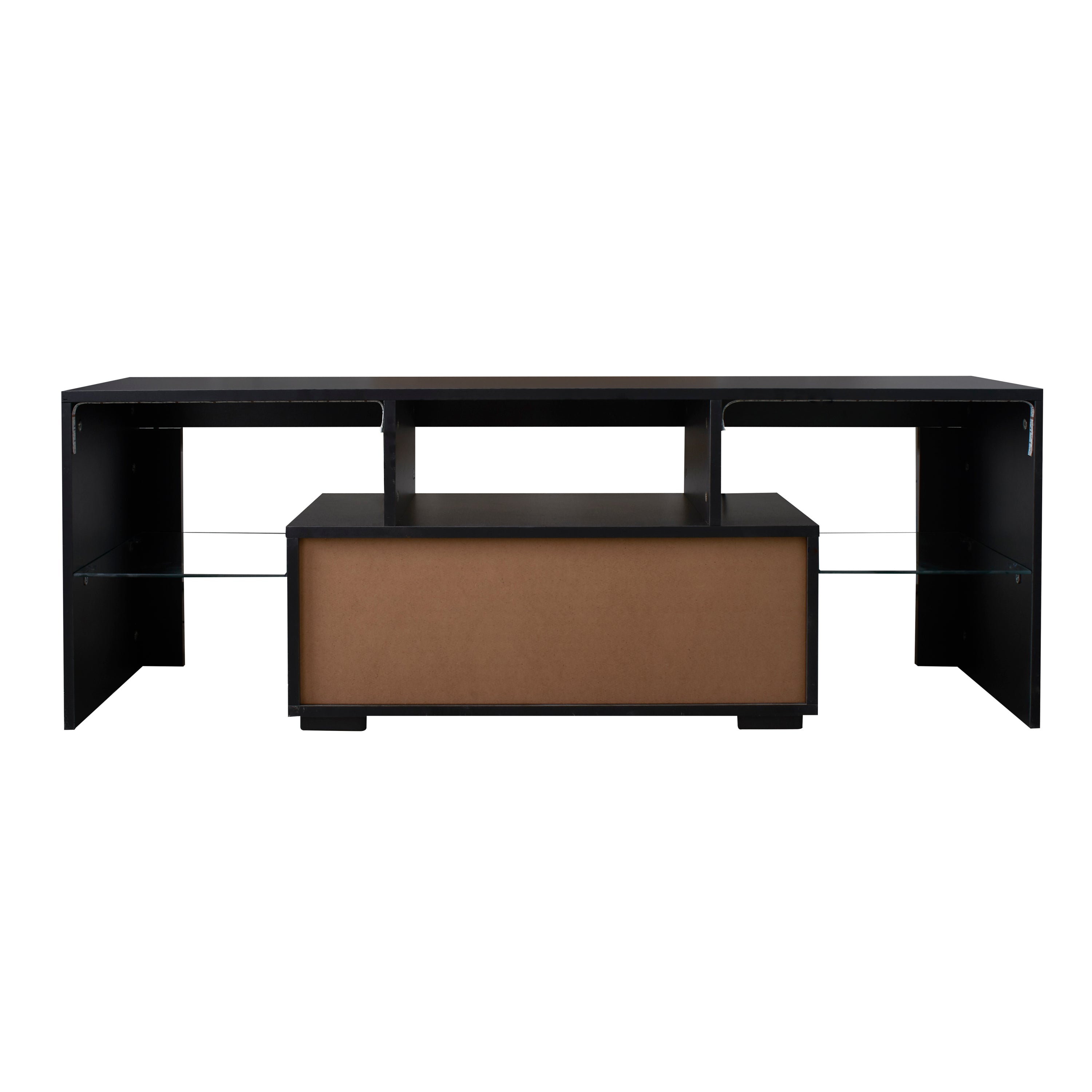 HAOYYE Black TV Stand with LED RGB Lights,Flat Screen TV Cabinet, Gaming Consoles - in Lounge Room, Living Room and Bedroom(Black) Sturdy Space-Saving Heavy Duty Modern Design Easy Assembly Durable Stylish