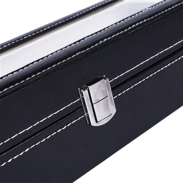 HAOYYE 6-Compartment Luxury Leather Watch Box - High-Grade Black Leather Watch Organizer with Soft Plush Lining, Sleek and Compact Design, Premium Quality Decorative Display Case for Men’s and Women’s Watches, Perfect for Home or Travel Storage