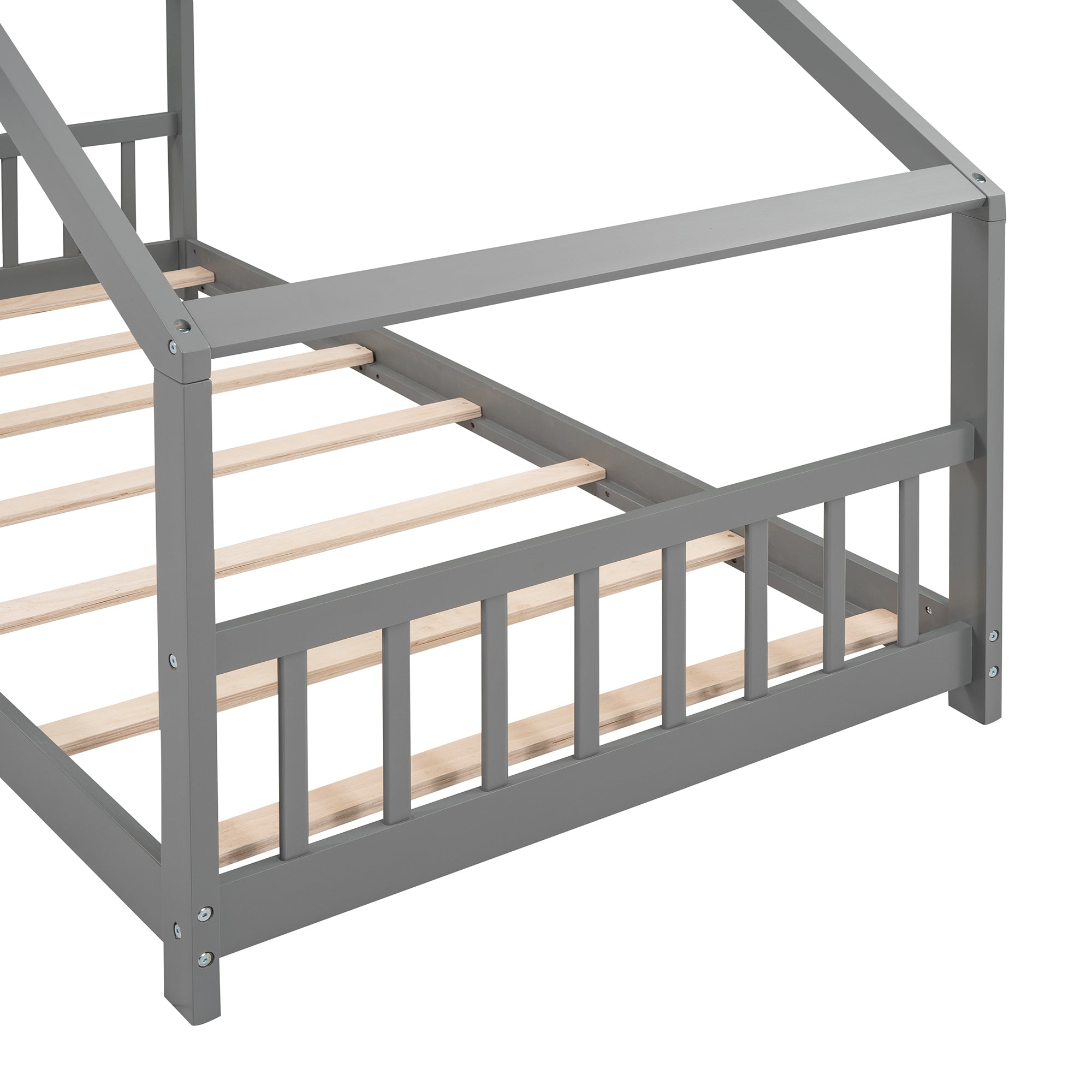 HAOYYE Twin Size House Bed Wood Bed, Gray Sturdy Space-Saving Heavy Duty Modern Design Adults Dorm Room Easy Assembly Bedroom Furniture