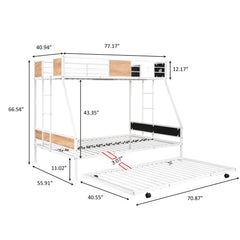 HAOYYE Metal Twin over Full Bunk Bed with Trundle/ Heavy-duty Sturdy Metal/ Noise Reduced/ Safety Guardrail/ Wooden Decoration/ Convenient Trundle / Bunk Bed for Three/ CPC Certified/ No Box Spring Needed