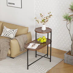 HAOYYE Small Coffee Table 2-Tier Modern Sofa Side Table with Wood Storage Shelf Living Room End Table Nightstand Walnut Brown Sturdy Space-Saving Heavy Duty Modern Design for Adults Dorm Room