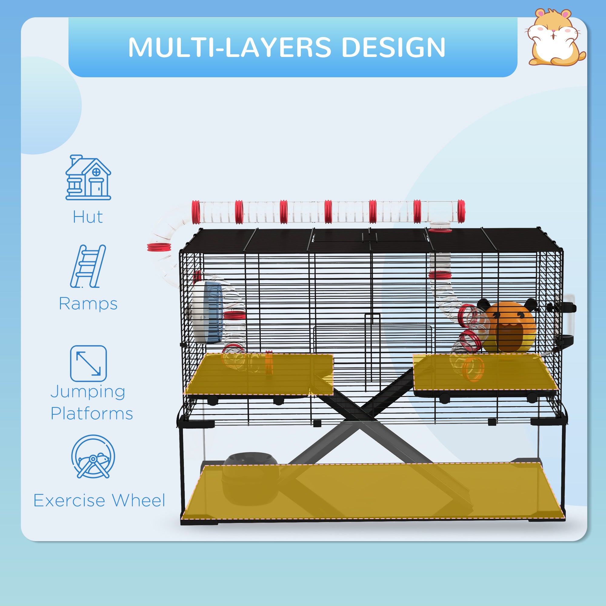 HAOYYE 31" Extra Large Hamster Cage with Tube Tunnel, Small Animal Cage for Dwarf Hamster, Rat, Gerbil Cage with Deep Glass Bottom, Water Bottle, Food Dish, Exercise Wheel, Ramps Sturdy Space-Saving