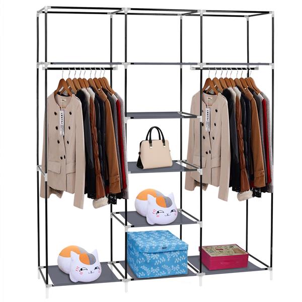 HAOYYE Portable Clothes Closet, Non-Woven Fabric Wardrobe with Double Rods, Durable and Space-Saving Organizer, Modern Design for Versatile Storage, Premium Quality, Stylish Gray Finish for Home Organization