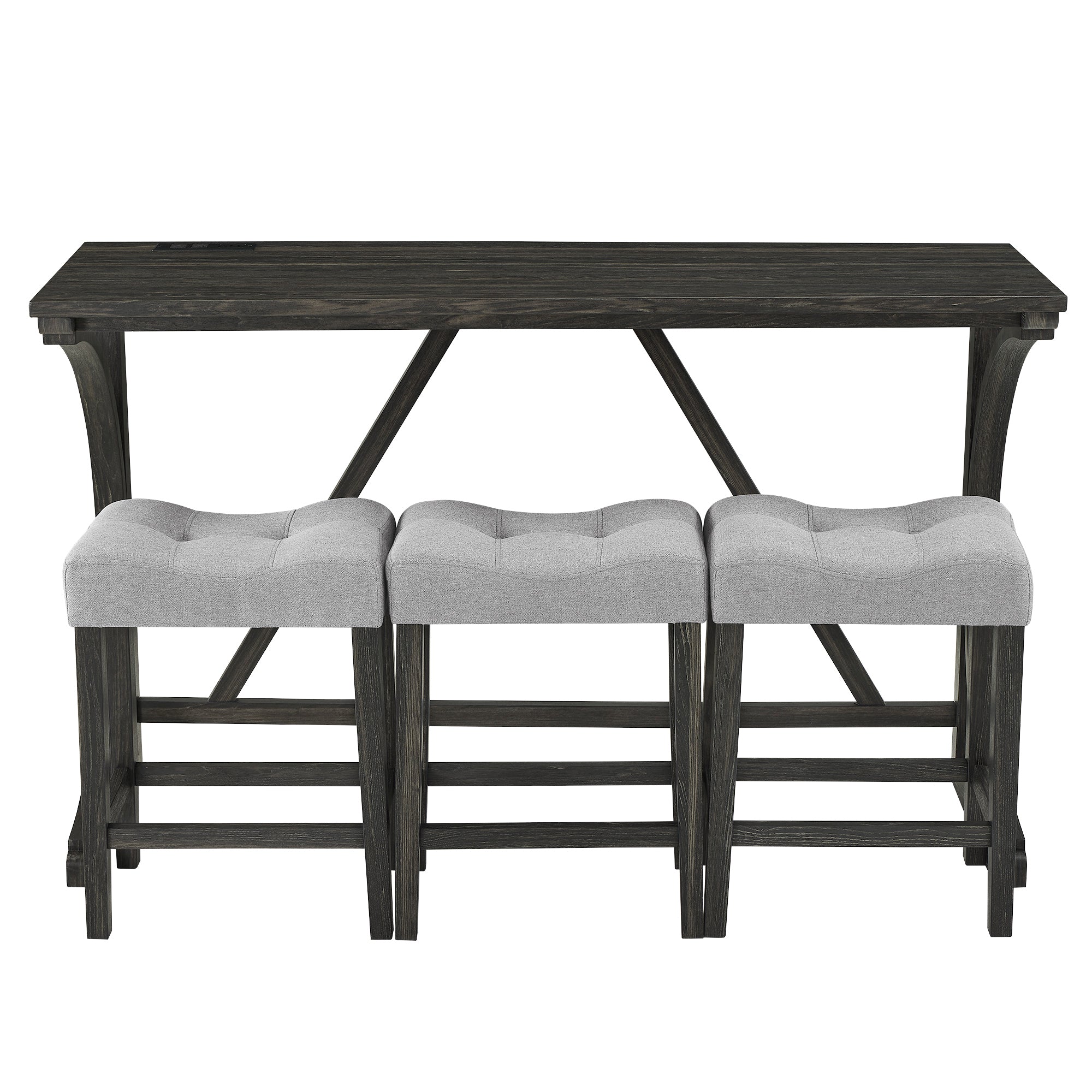 HAOYYE Bar Table Set with Power Outlet, Bar Table and Chairs Set, 4 Piece Dining Table Set, Industrial Breakfast Table Set, for Living Room, Dining Room, Game Room Sturdy Space-Saving Heavy Duty Adults