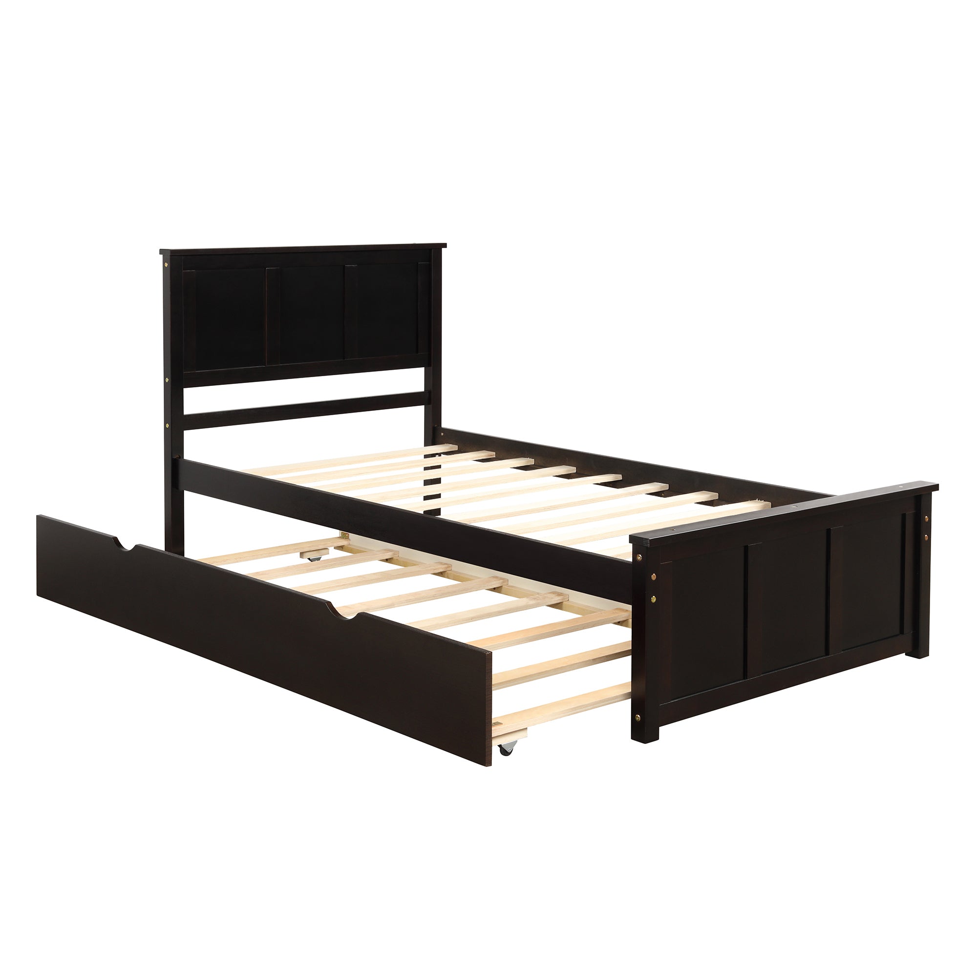 HAOYYE Platform Bed with Twin Size Trundle, Twin Size Frame, Espresso Sturdy Space-Saving Heavy Duty Modern Design Easy Assembly Durable Stylish Home Furniture Versatile