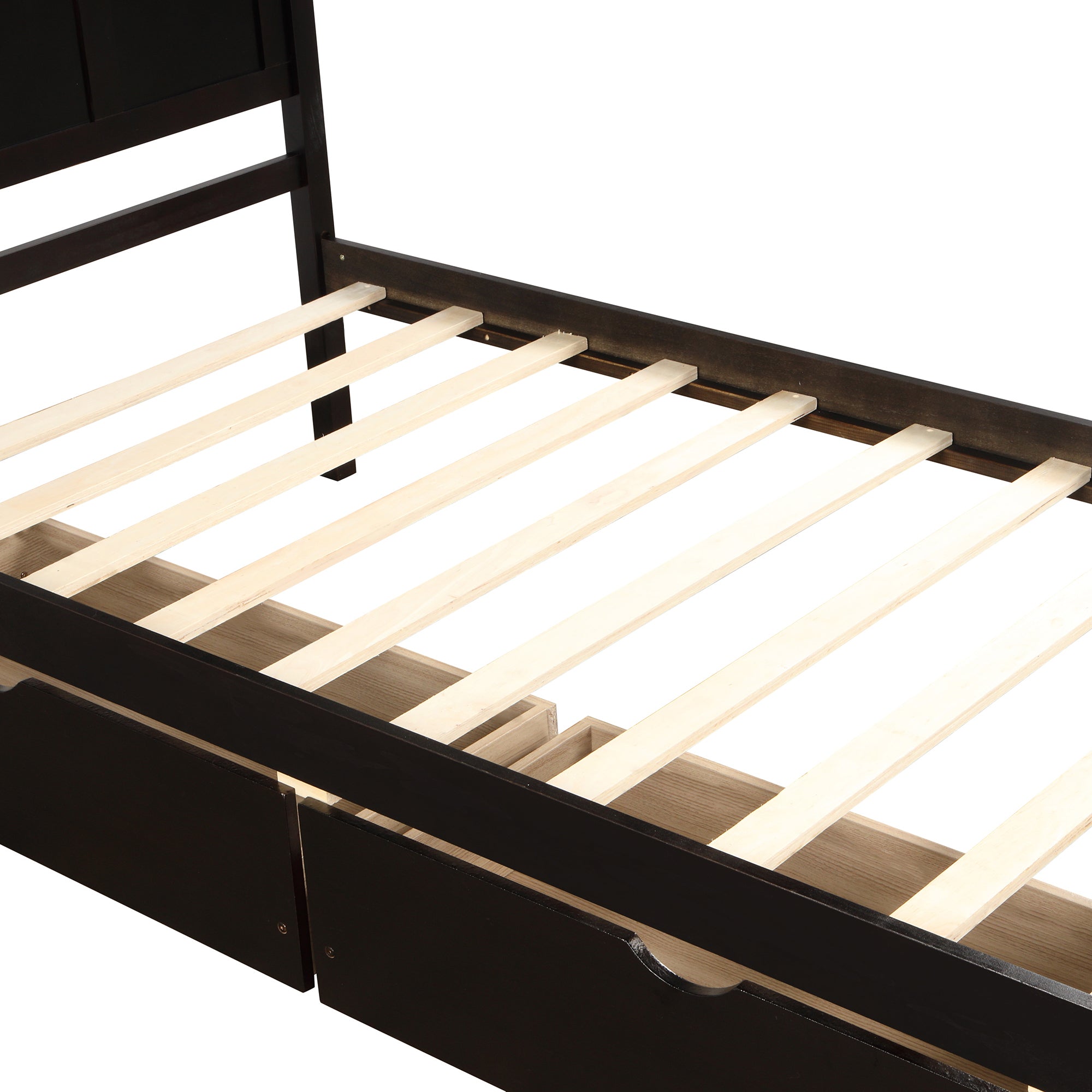 HAOYYE Platform Storage Bed, Twin Size Frame with Two Drawers on Wheels, Espresso, Sturdy Space-Saving Design, Heavy Duty Construction, Easy Assembly, Durable and Stylish Home Furniture