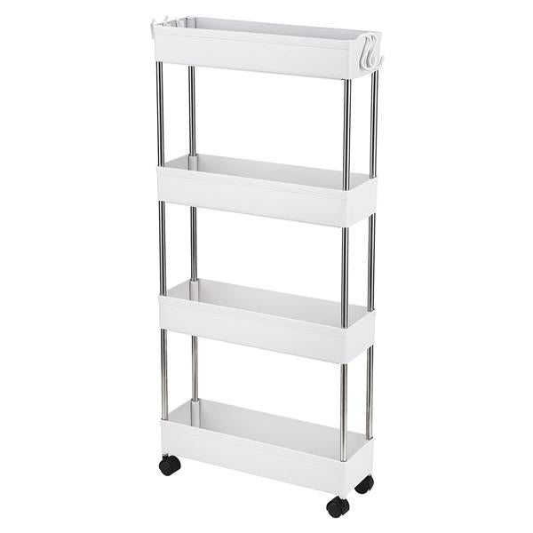 HAOYYE 4 Layer Ultra Thin Mobile Slim Storage Cart White Multi Functional Rolling Organizer with Wheels for Kitchen Bathroom Laundry Room Narrow Spaces Plastic and Stainless Steel Space Saving Design