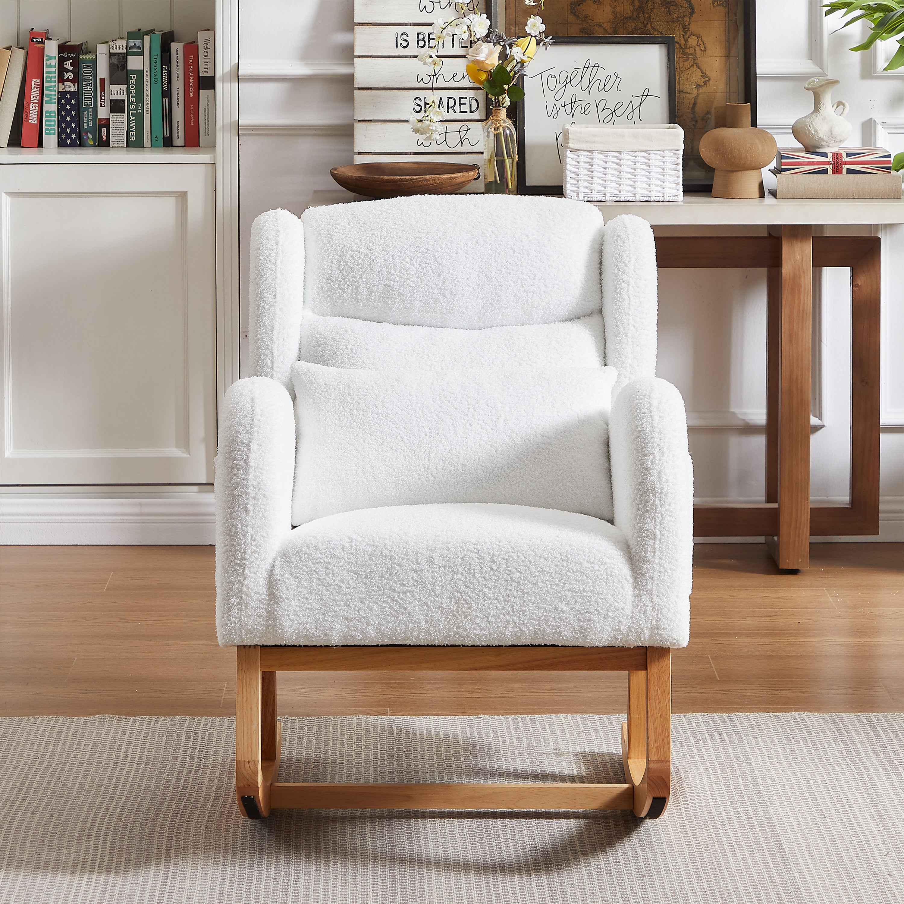 HAOYYE 27.2"W Modern Accent High Backrest Living Room Lounge Arm Rocking Chair, Two Side Pocket Sturdy Space-Saving Heavy Duty Modern Design Adults Dorm Room Easy Assembly Bedroom Furniture